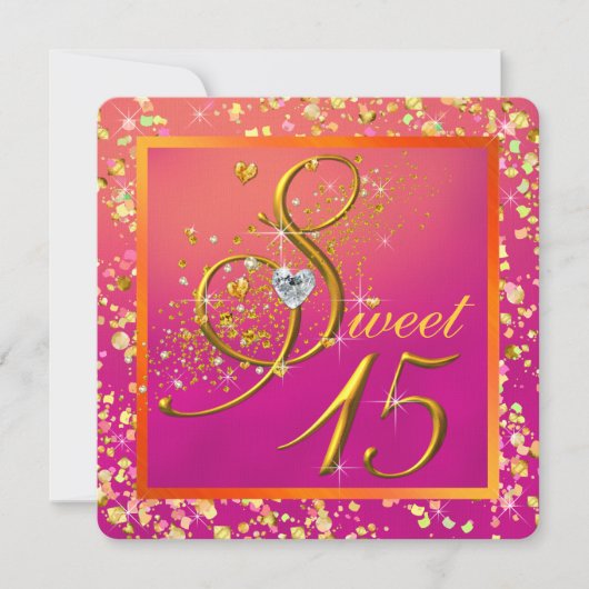 オレンジとピンクの甘い15パーティー 招待状 (正面)