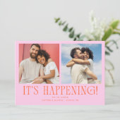 オレンジとピンクの結婚式がもう始まります 2枚の写真入り セーブザデート (スタンド正面)