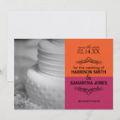 オレンジとピンクの結婚式延期のお知らせ 招待状 (正面/裏面)