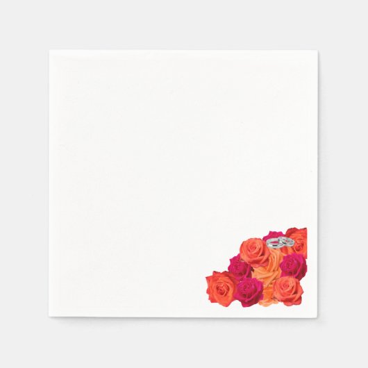 オレンジとピンクの花と輝き – ナプキン スタンダードカクテルナプキン (正面)