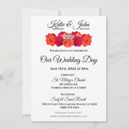 オレンジとピンクの花と輝き –  招待状