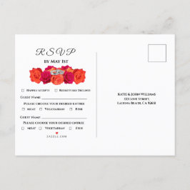 オレンジとピンクの花と輝き – RSVP インビテーションポストカード