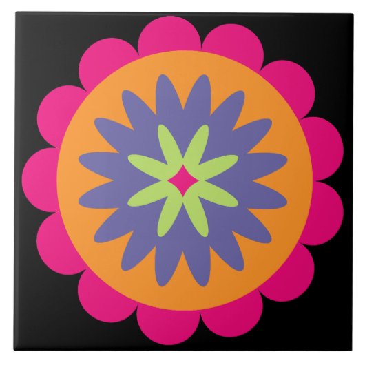 オレンジとピンクの花の形のイラスト タイル (正面)