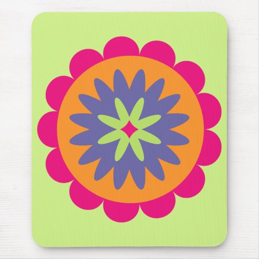 オレンジとピンクの花の形のイラスト マウスパッド (正面)
