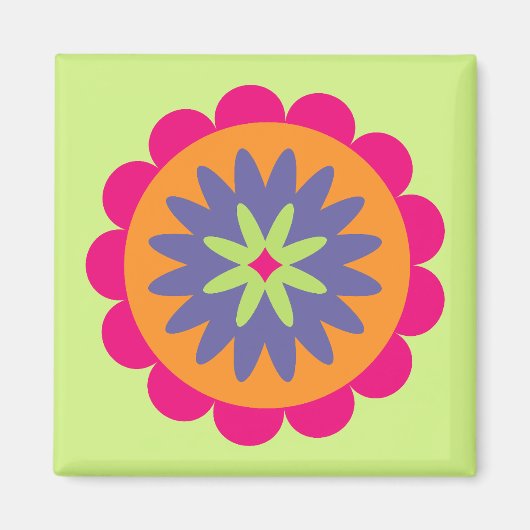 オレンジとピンクの花の形のイラスト マグネット (正面)