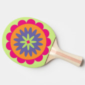 オレンジとピンクの花の形のイラスト 卓球ラケット (横)