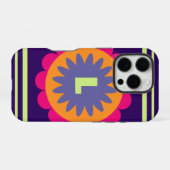 オレンジとピンクの花の形のイラスト iPhoneケース (裏面横)