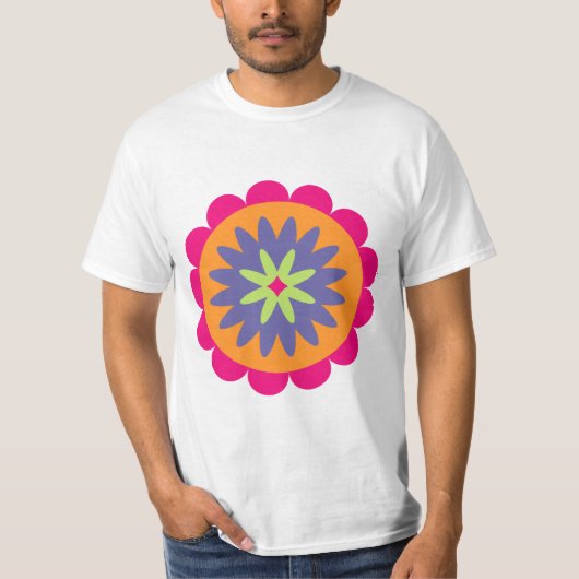 オレンジとピンクの花の形のイラスト Tシャツ (正面)