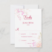 オレンジとピンクの花の水彩画 ウェディング 出欠カード (正面)