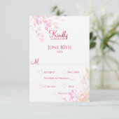 オレンジとピンクの花の水彩画 ウェディング 出欠カード (スタンド正面)