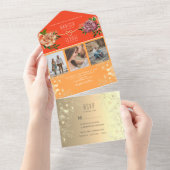 オレンジとピンクの花の結婚式 オールインワン招待状 (貼ってはがせる)