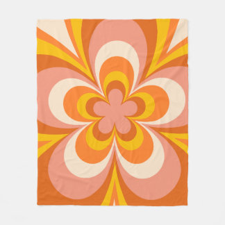 オレンジとピンクの花の開花美的グルービーパット フリースブランケット