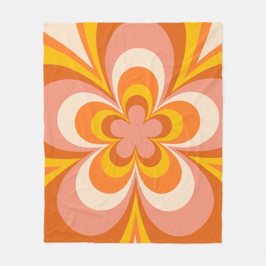 オレンジとピンクの花の開花美的グルービーパット フリースブランケット (正面)
