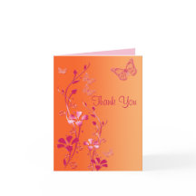 オレンジとピンクの花柄の感謝カード