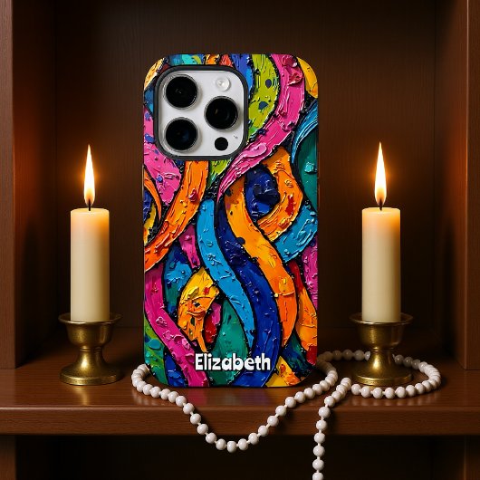 オレンジとピンクの花柄スワール iPhoneケース