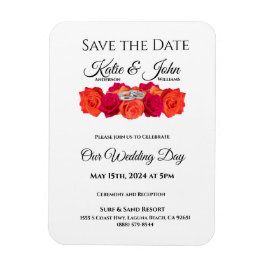 オレンジとピンクの花 – 日付を保存 –  マグネット