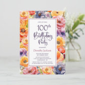 オレンジとピンクの華やかな100歳の誕生日パーティー 招待状 (スタンド正面)