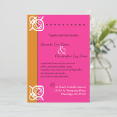 オレンジとピンクの装飾付き結婚式招待状 招待状 (スタンド正面)