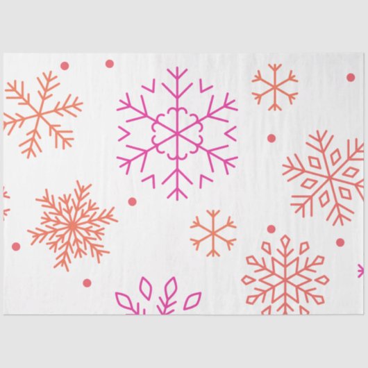 オレンジとピンクの雪の結晶ホワイトクリスマス 薄葉紙 (正面)