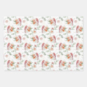 オレンジとピンクの鳥と花水色 ラッピングペーパーシート (正面3)