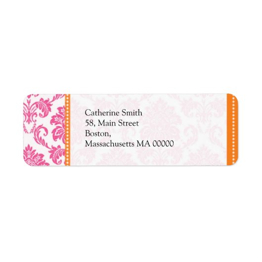 オレンジとピンクダマスクの結婚式住所 シール (正面)
