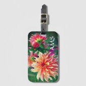 オレンジとピンクダリアフラワーイニシャル ラゲッジタグ (正面縦)