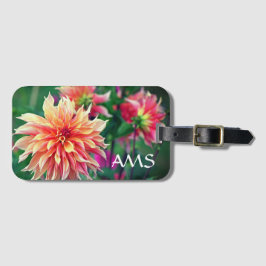 オレンジとピンクダリアフラワーイニシャル ラゲッジタグ