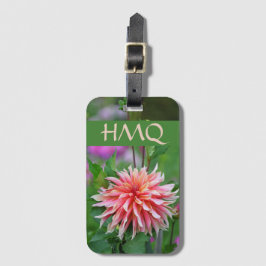 オレンジとピンクダリアフラワーパーソナルイニシャル ラゲッジタグ