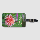 オレンジとピンクダリアフラワーパーソナルイニシャル ラゲッジタグ (正面横)