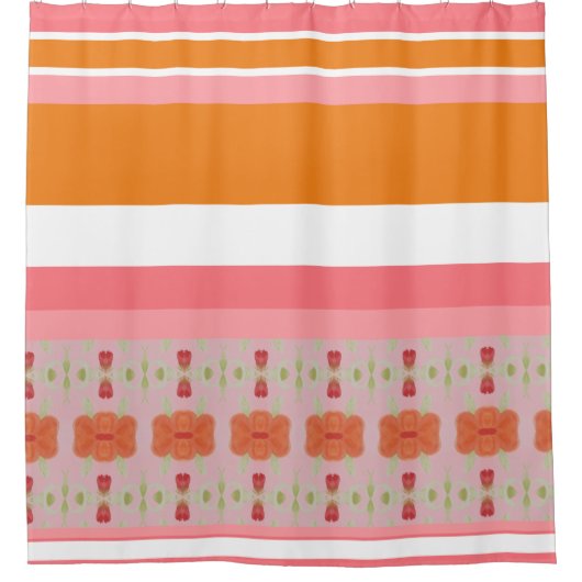 オレンジとピンクモダン シャワーカーテン (正面)