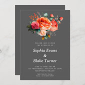 オレンジとピンクローズグレー結婚フローラ 招待状 (正面/裏面)