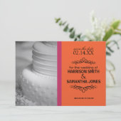 オレンジとピンク日付の結婚発表を保存 招待状 (スタンド正面)