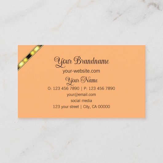 オレンジとピーチとロゴ付き金ゴールド華美ストライプ 名刺 (裏面)
