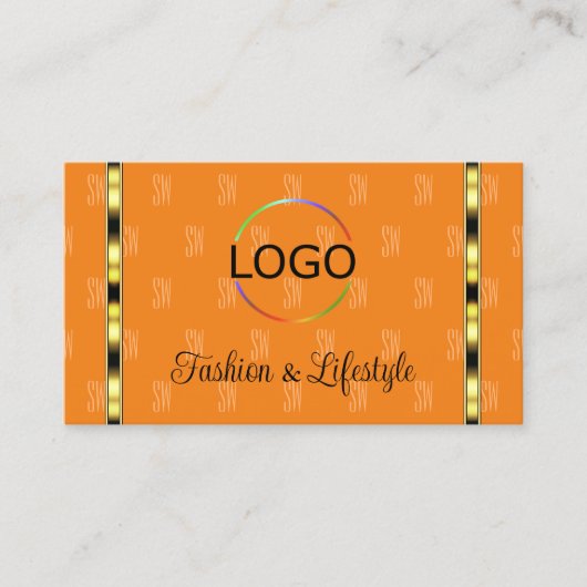 オレンジとピーチシックのロゴ付きパターン（の模様が）ある文字 名刺 (正面)
