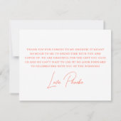 オレンジとブライトピンクフローラブライダルシャワーフラット サンキューカード (裏面)