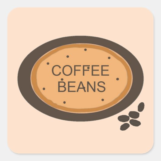 オレンジとブラウンのコーヒー豆の看板 スクエアシール (正面)