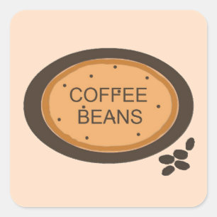 オレンジとブラウンのコーヒー豆の看板 スクエアシール