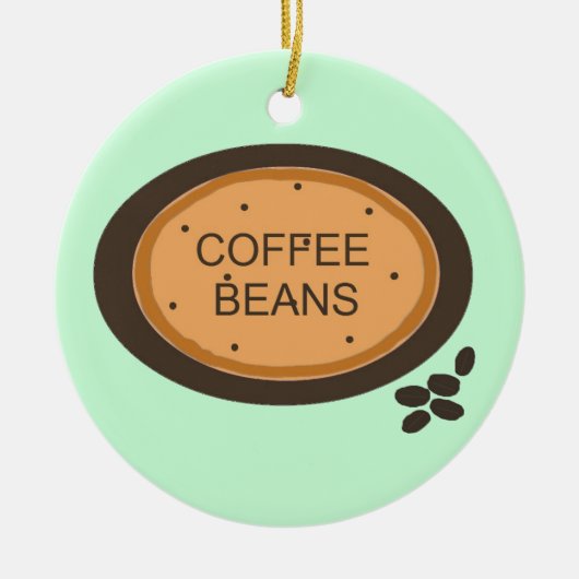 オレンジとブラウンのコーヒー豆の看板 セラミックオーナメント (正面)
