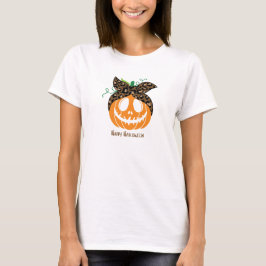 オレンジとブラウンのヒョウのパンプキンハロウィーン Tシャツ
