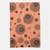 オレンジとブラウンの円とドット キッチンタオル (縦)