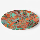 オレンジとブラウンの抽象芸術アートバースデーパーティー ペーパープレート (アングル)