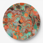 オレンジとブラウンの抽象芸術アートバースデーパーティー ペーパープレート (正面)
