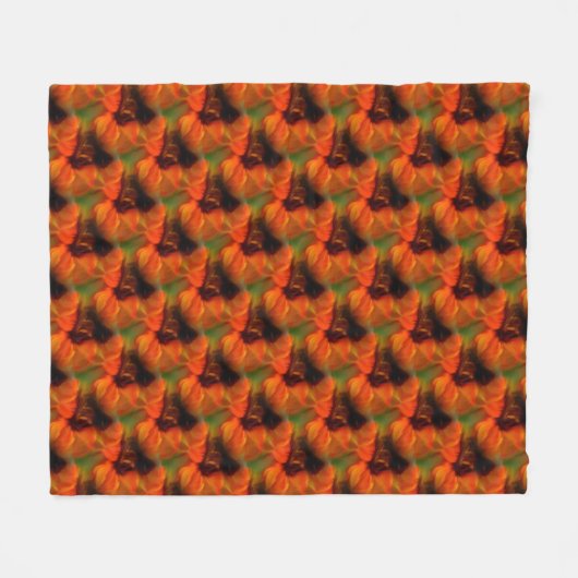 オレンジとブラウンの抽象芸術アートパターン フリースブランケット (正面(横))