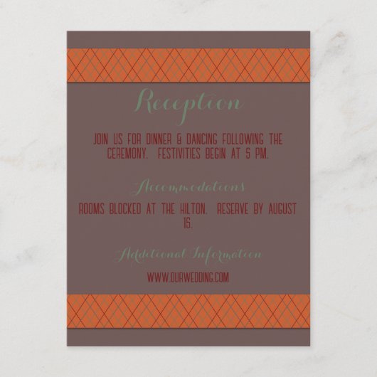 オレンジとブラウンの秋の結婚式 エンクロージャーカード (正面)