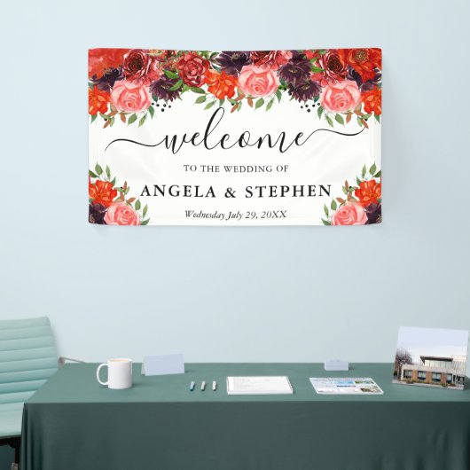 オレンジとブラウンの秋の花結婚の歓迎 横断幕 (トレードショー)