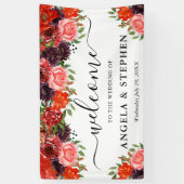 オレンジとブラウンの秋の花結婚の歓迎 横断幕 (縦)