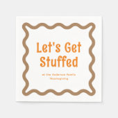 オレンジとブラウンは波状の四角詰まったを得よう スタンダードカクテルナプキン (正面)