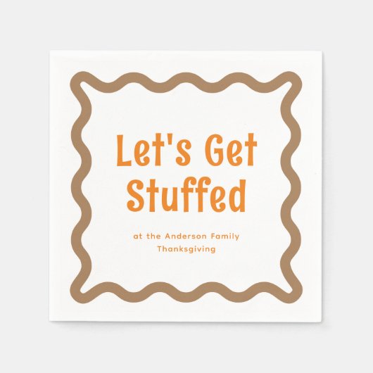 オレンジとブラウンは波状の四角詰まったを得よう スタンダードカクテルナプキン (正面)