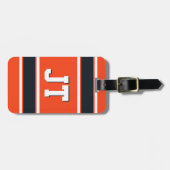 オレンジとブラウンスポーツストライプのパーソナライズされた ラゲッジタグ (正面横)