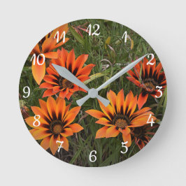 オレンジとブラックのガザニア丸時計 ラウンド壁時計